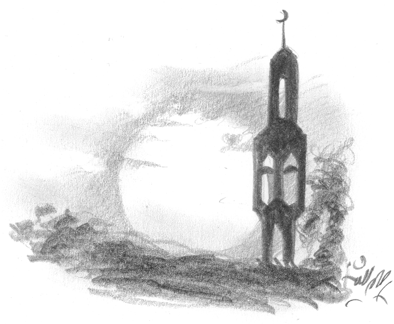 Illustration Minarett im Mondenschein