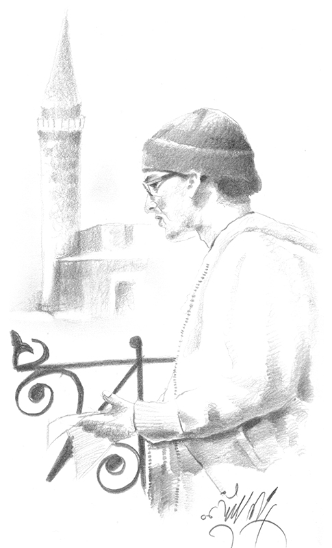 Illustration Mann vor Moschee